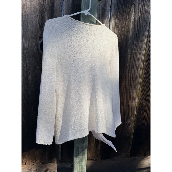 Ball of Cotton Knit Tie-Front Cardigan Cream 100% Rayon Large Made in USA - Picture 8 of 16